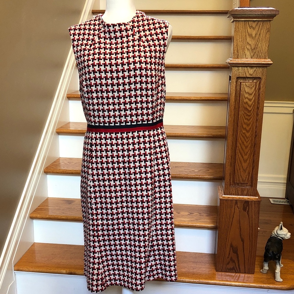Boden Red & White Houndstooth Sleeveless Sheath Dress